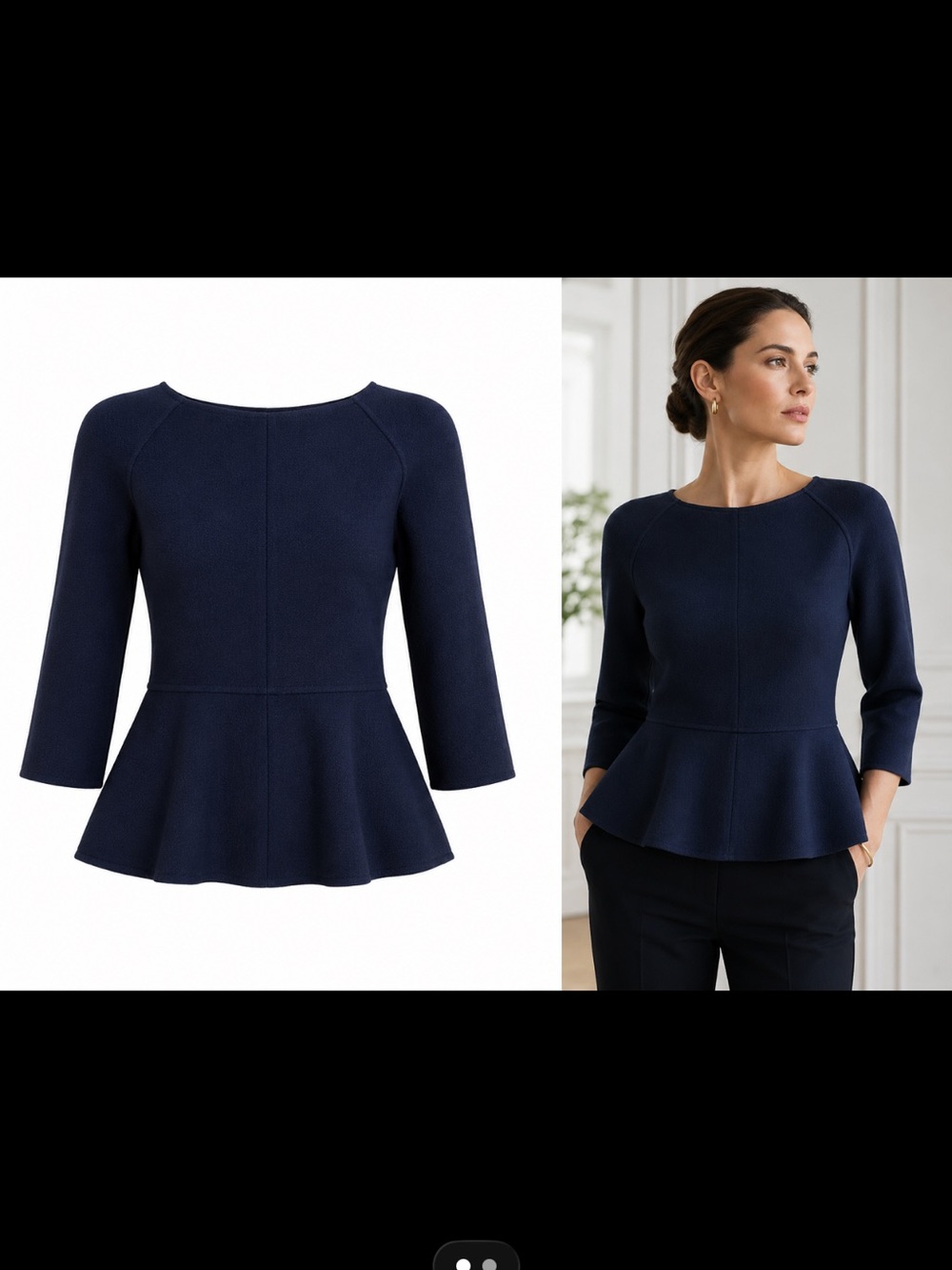 Armani Collezioni Double Fabric Handmade 100% Wool Peplum Top Navy Size 10